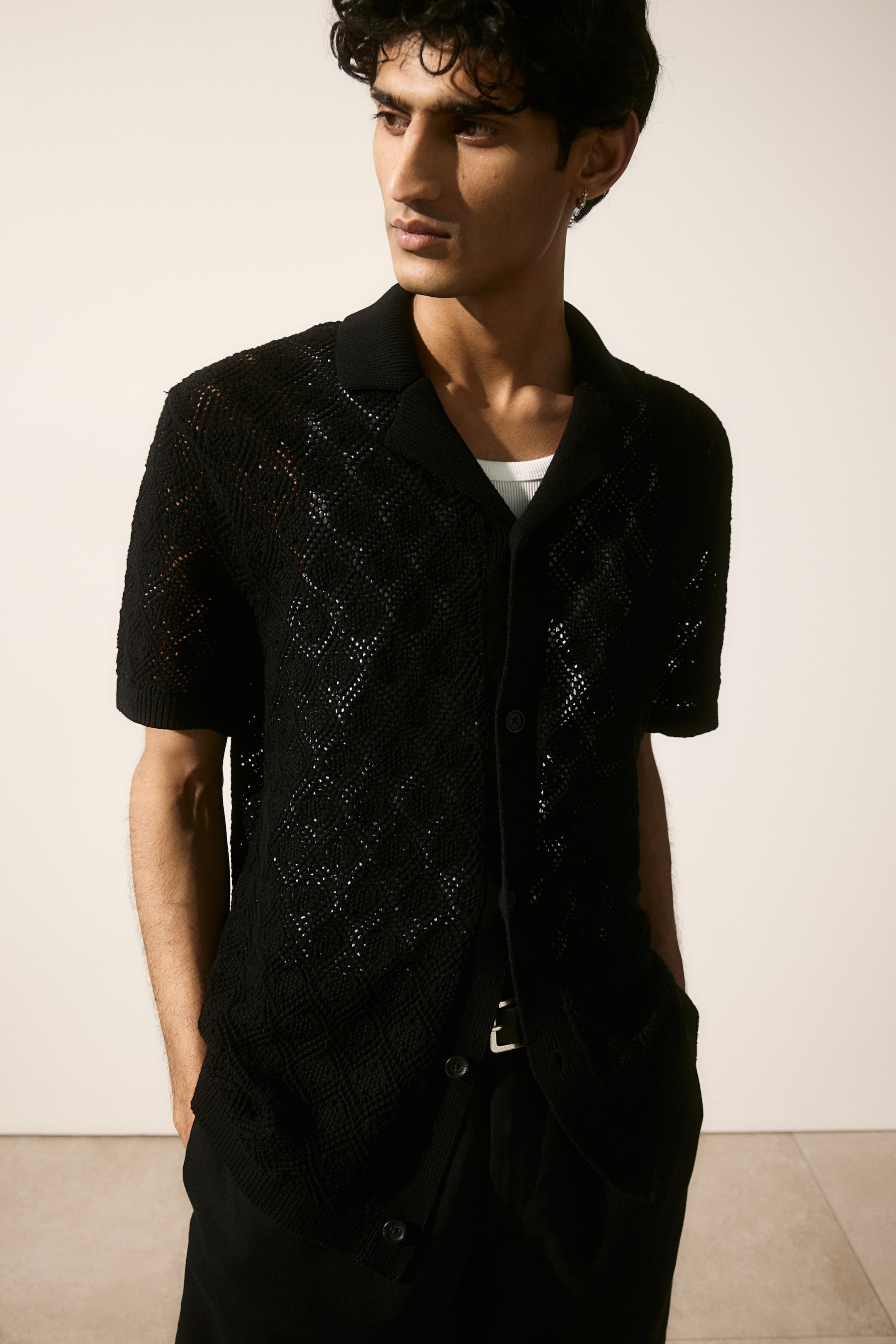 Regular Fit Crochet-look Resort Shirt