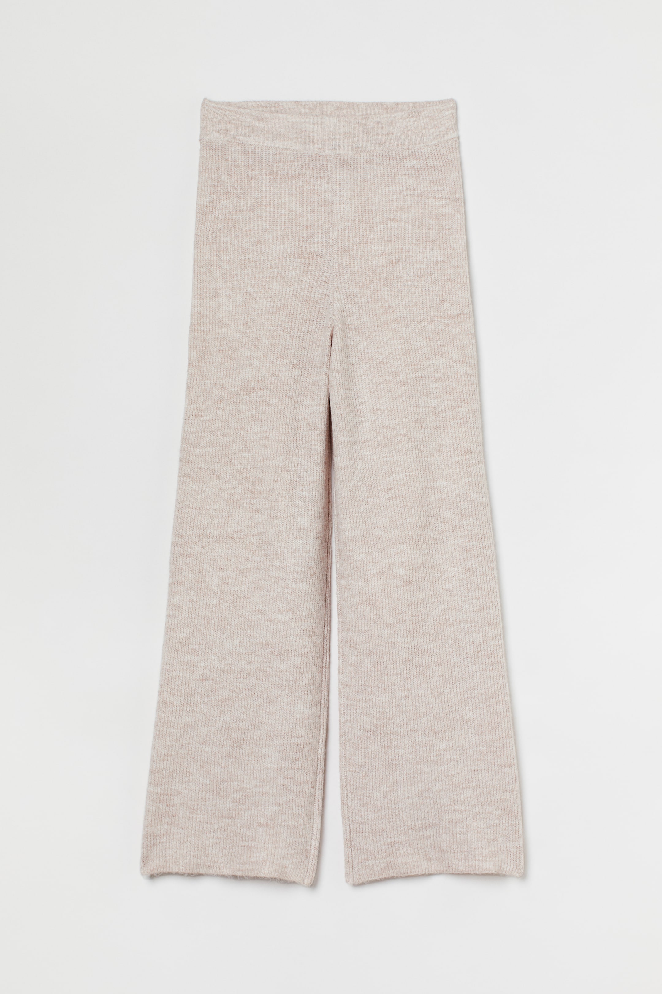 Rib-knit trousers - High waist - Light beige marl - Ladies | H&M GB