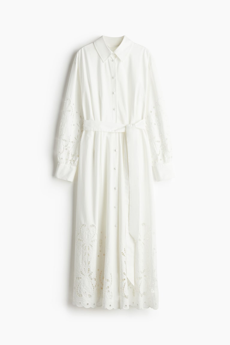 Women's Blue Eyelet Embroidered Shirt Dress | H&M US