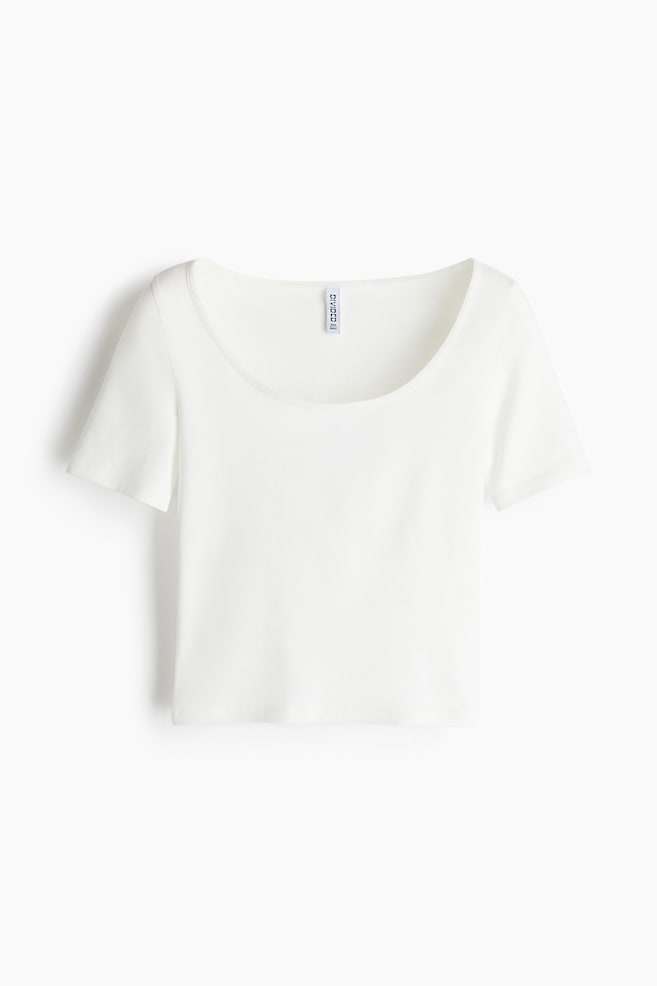 Camiseta cropped con escote en U - Crema/Azul claro - 1