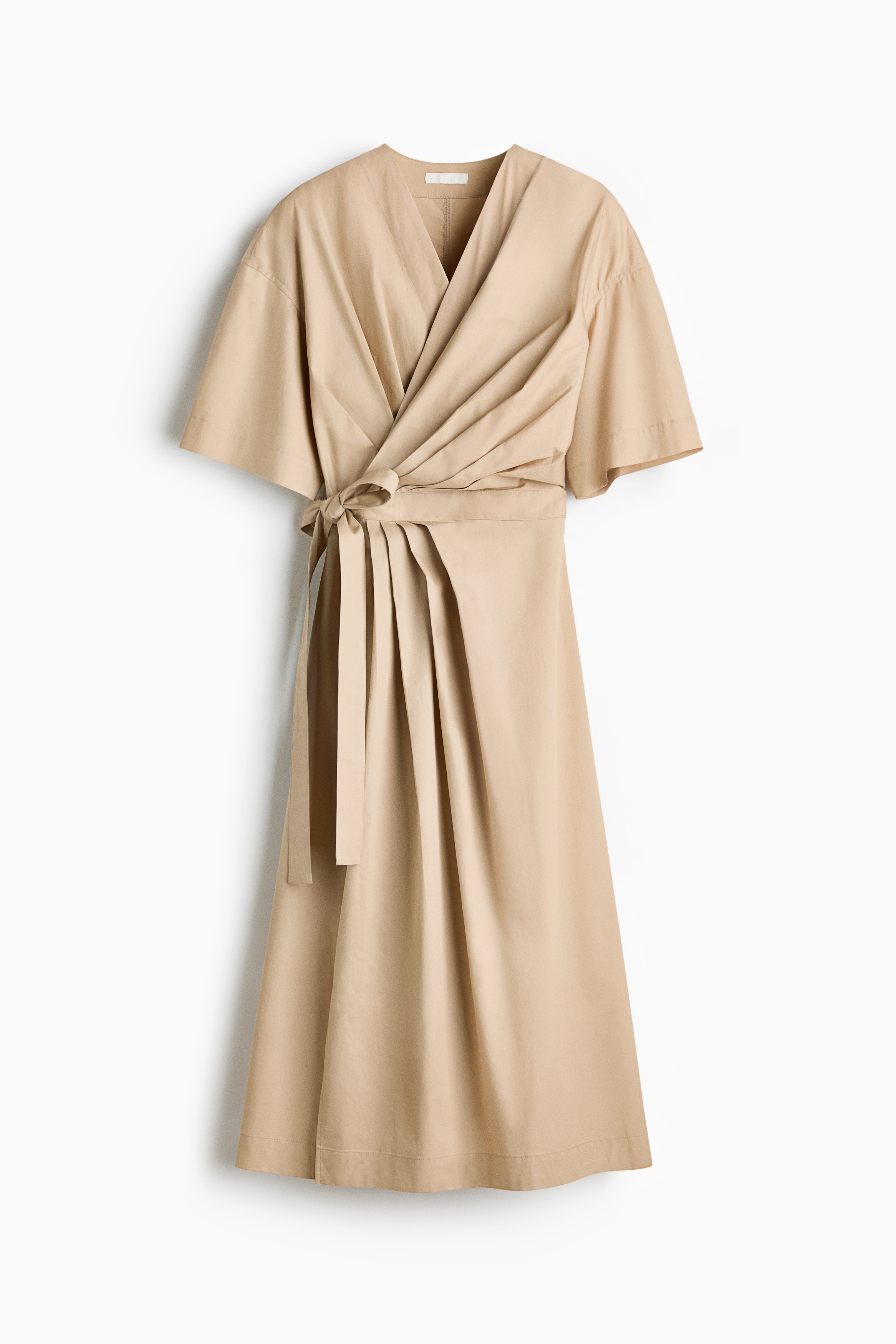 Wrap Midi Dress - Beige/Light blue/pinstriped
