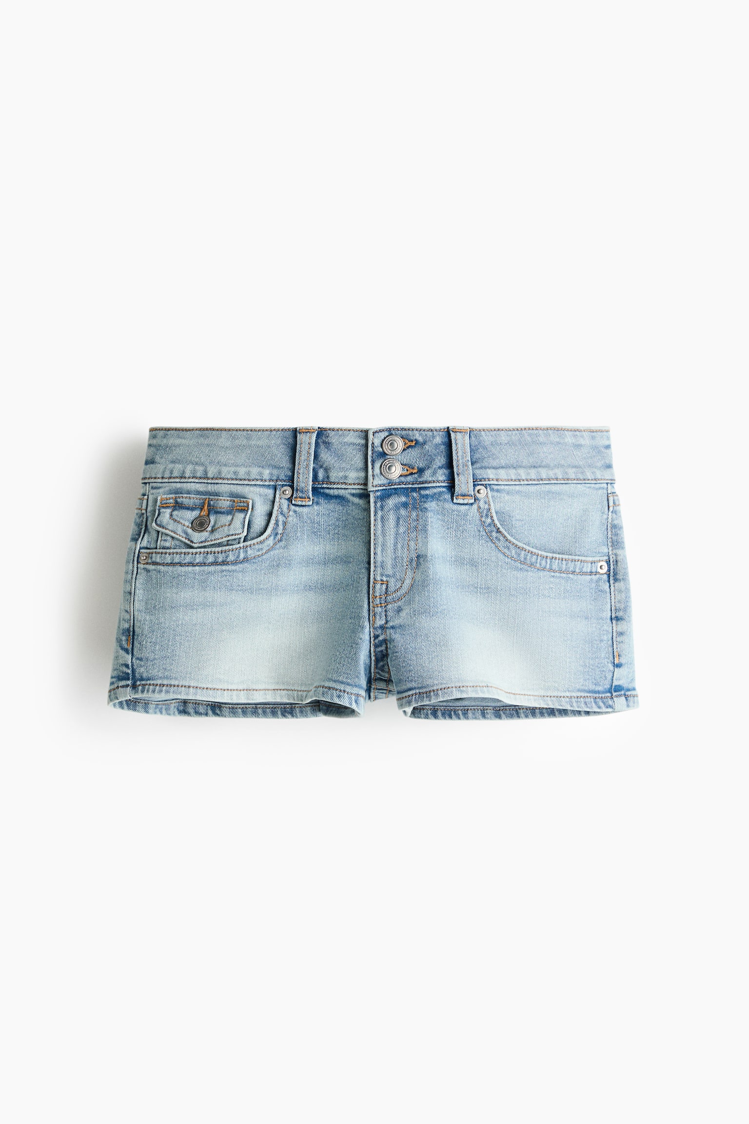 Low-waisted mini denim shorts - Light denim blue/Denim blue - 1