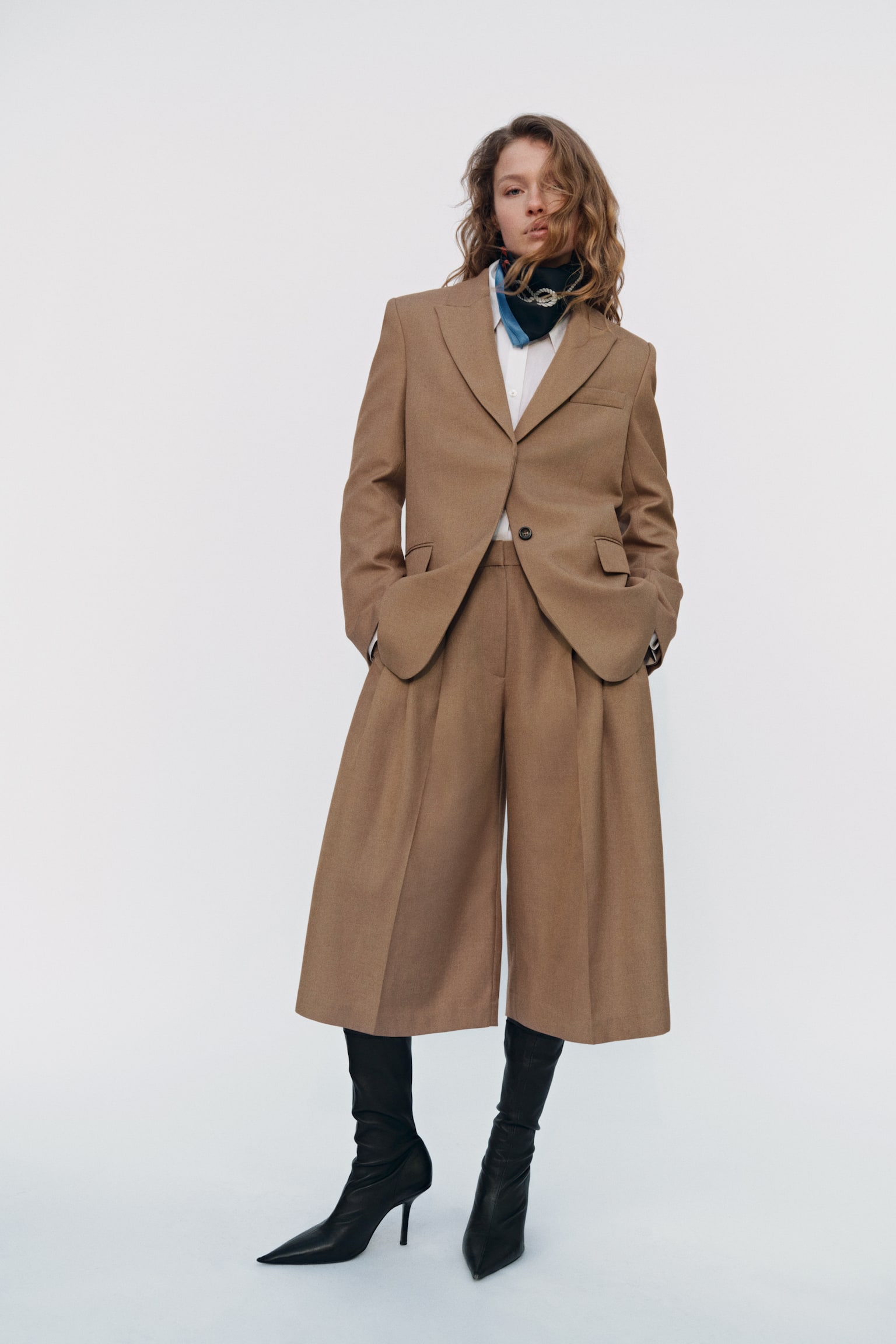 Long twill blazer - Dusty beige - 5