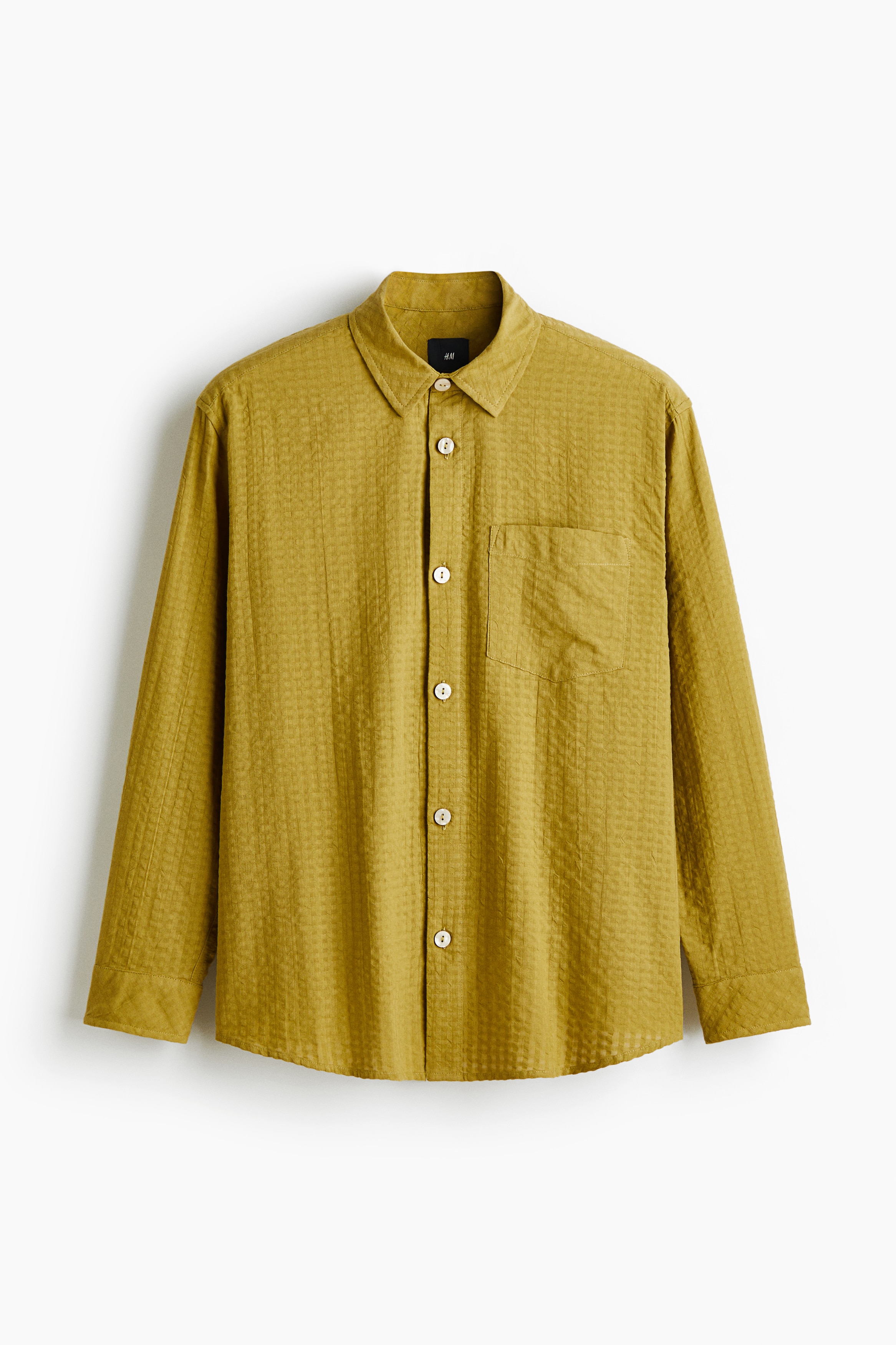 Regular Fit Seersucker shirt - Mustard yellow/Dark brown