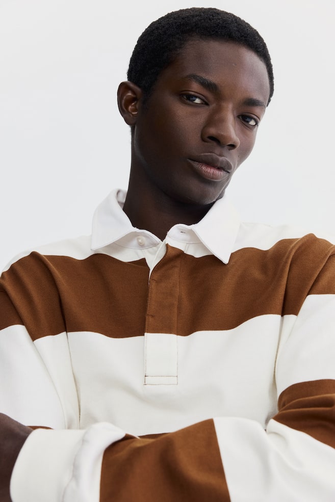 Regular-Fit Cotton Rugby Shirt - Brown/color block/Dark green/color block - 4