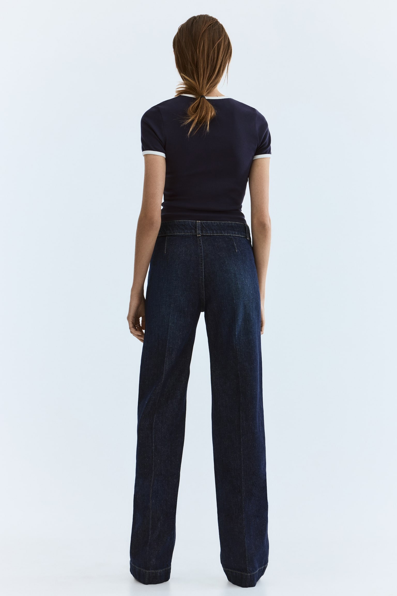 Wide High Waist Jeans - Màu xanh denim đậm/Màu trắng/Màu xanh denim nhạt/Màu xanh denim - 5