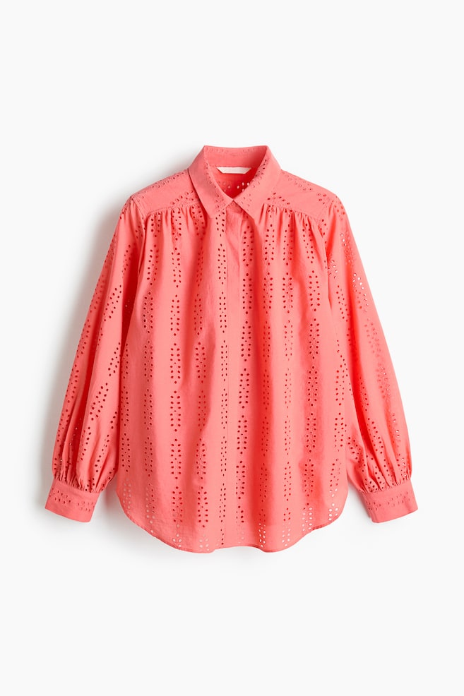 Broderie anglaise cotton shirt - Coral pink - 1