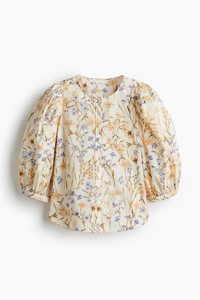 Poplin blouse - Light beige/Floral - 1