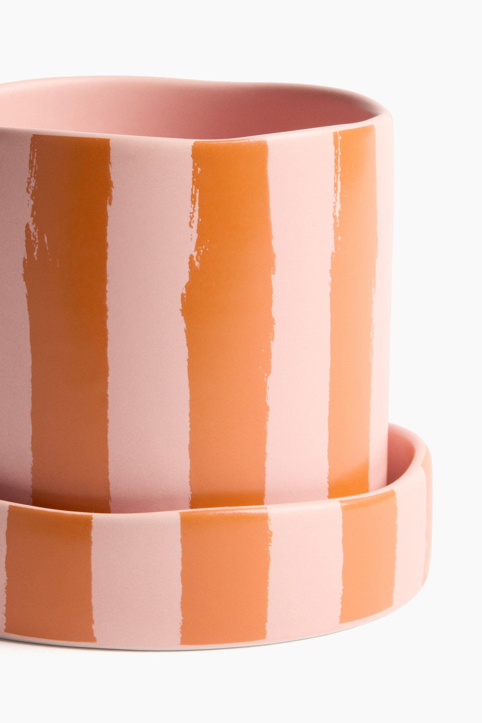 Patterned plant pot and saucer - Powder pink/Orange/Light blue/Striped - 4