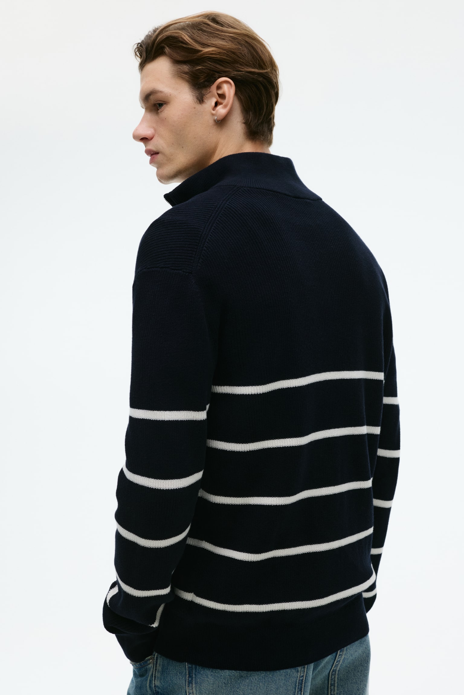 Regular Fit Half-Zip Sweater - Navy blue/striped/Navy blue/Dark gray/White/Brown - 6