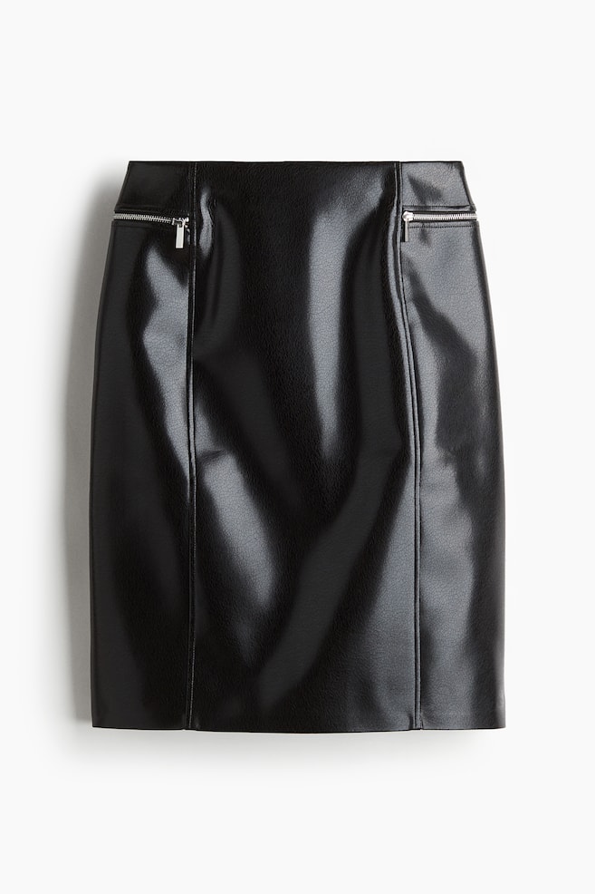 Coated Pencil Skirt - Black - 1