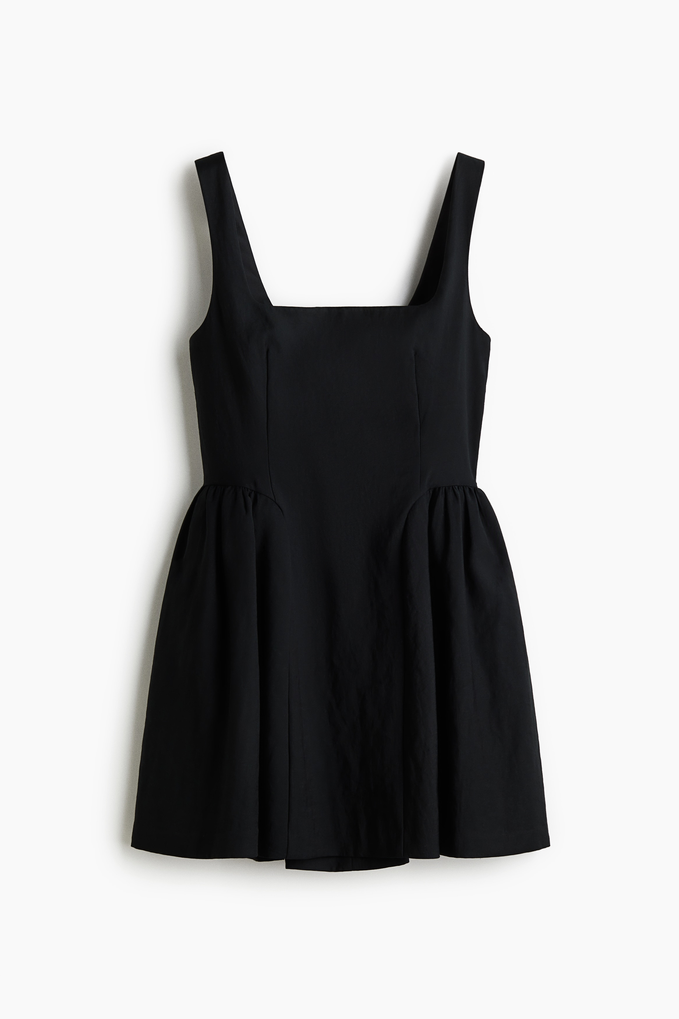 Rochie încrețită cu decolteu pătrat - Negru