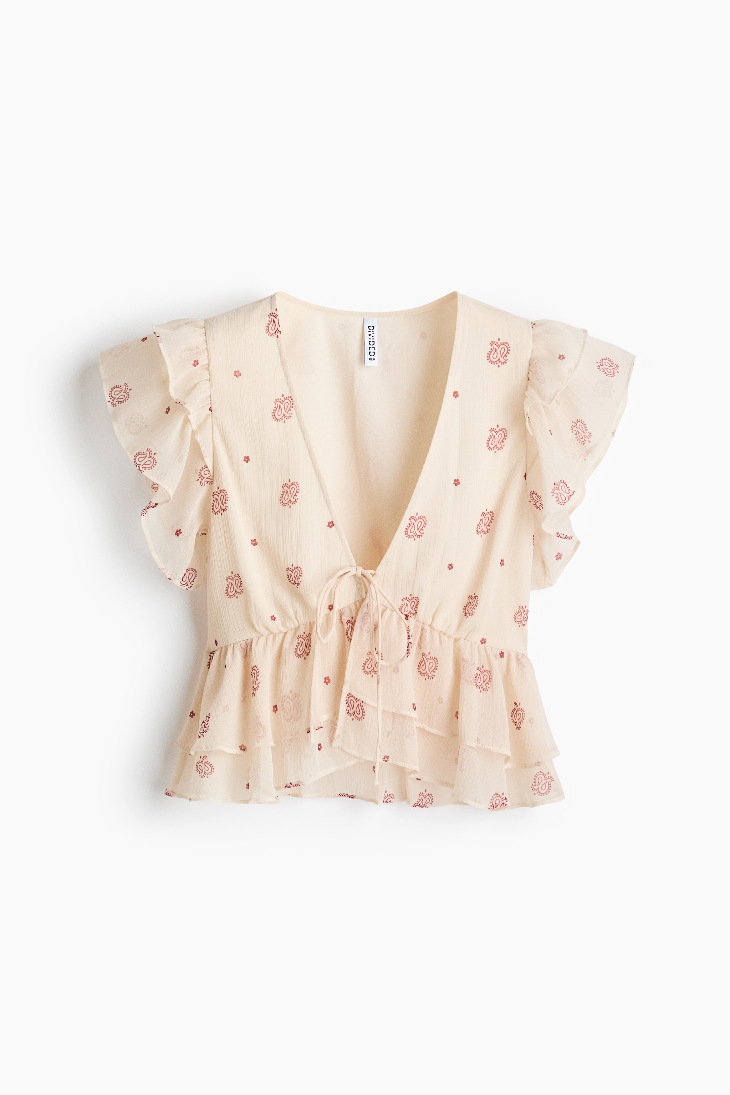 Top de chifón con olanes - Crema/Diseño paisley/Amarillo/Brillos/Borgoña