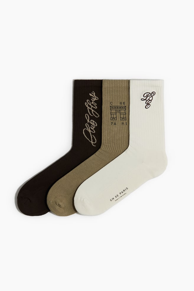 Pack de 3 pares de meias - Creme/Verde caqui - 1