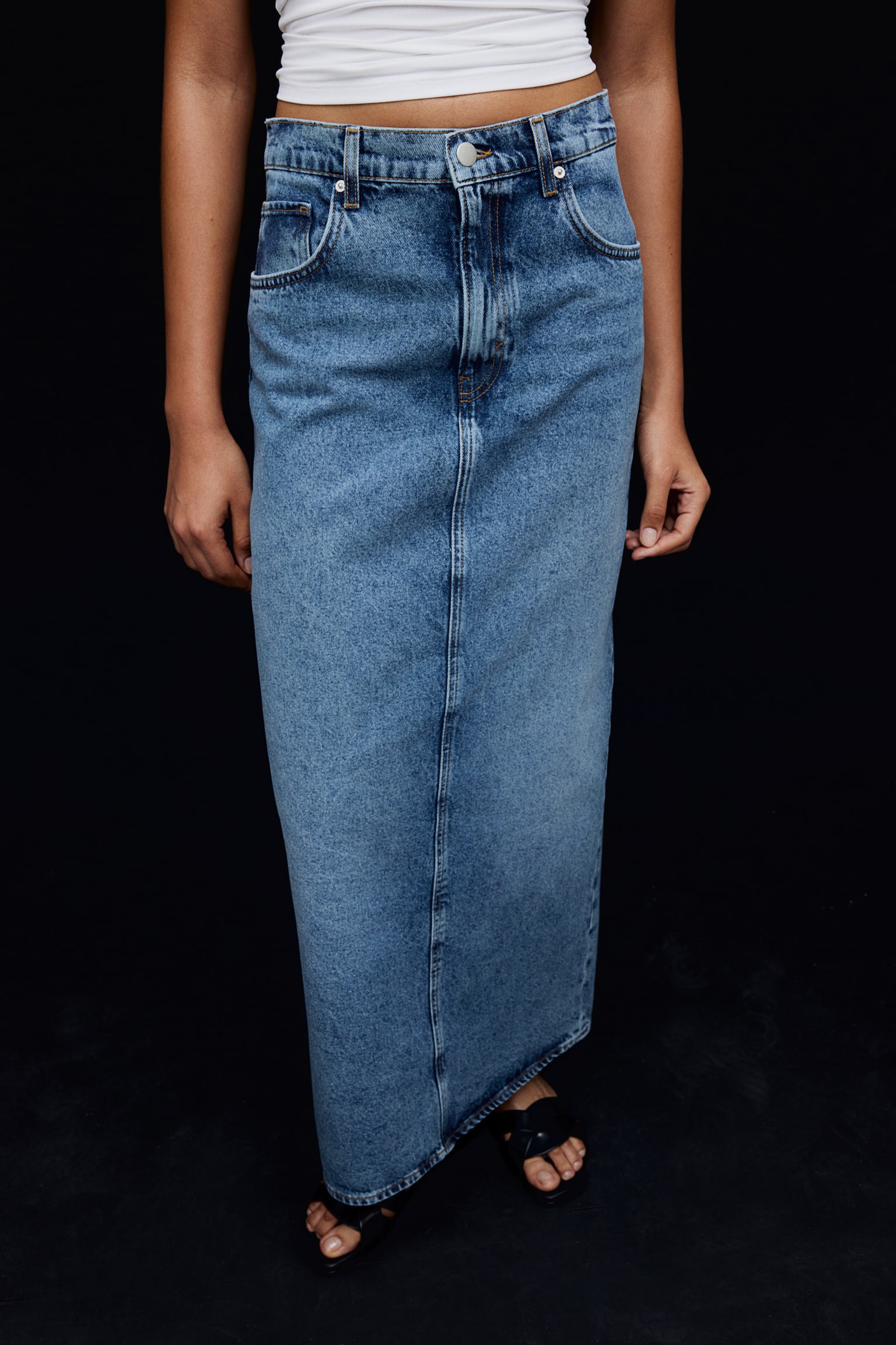 Long Denim Skirt - Denim blue/Denim blue/Pinstripe/White - 5