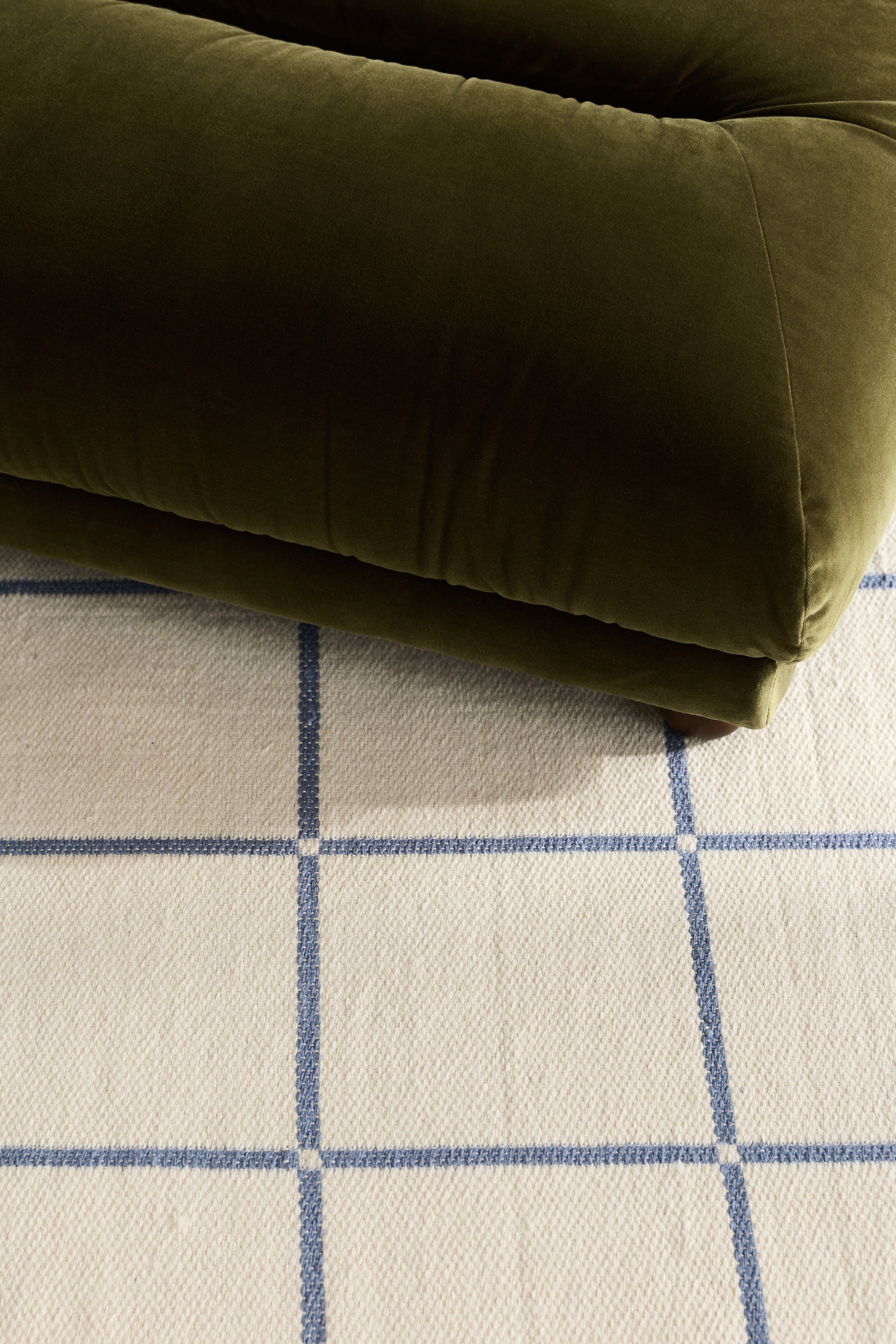 Reversible Wool-Blend Runner Rug - Dusty blue/cream