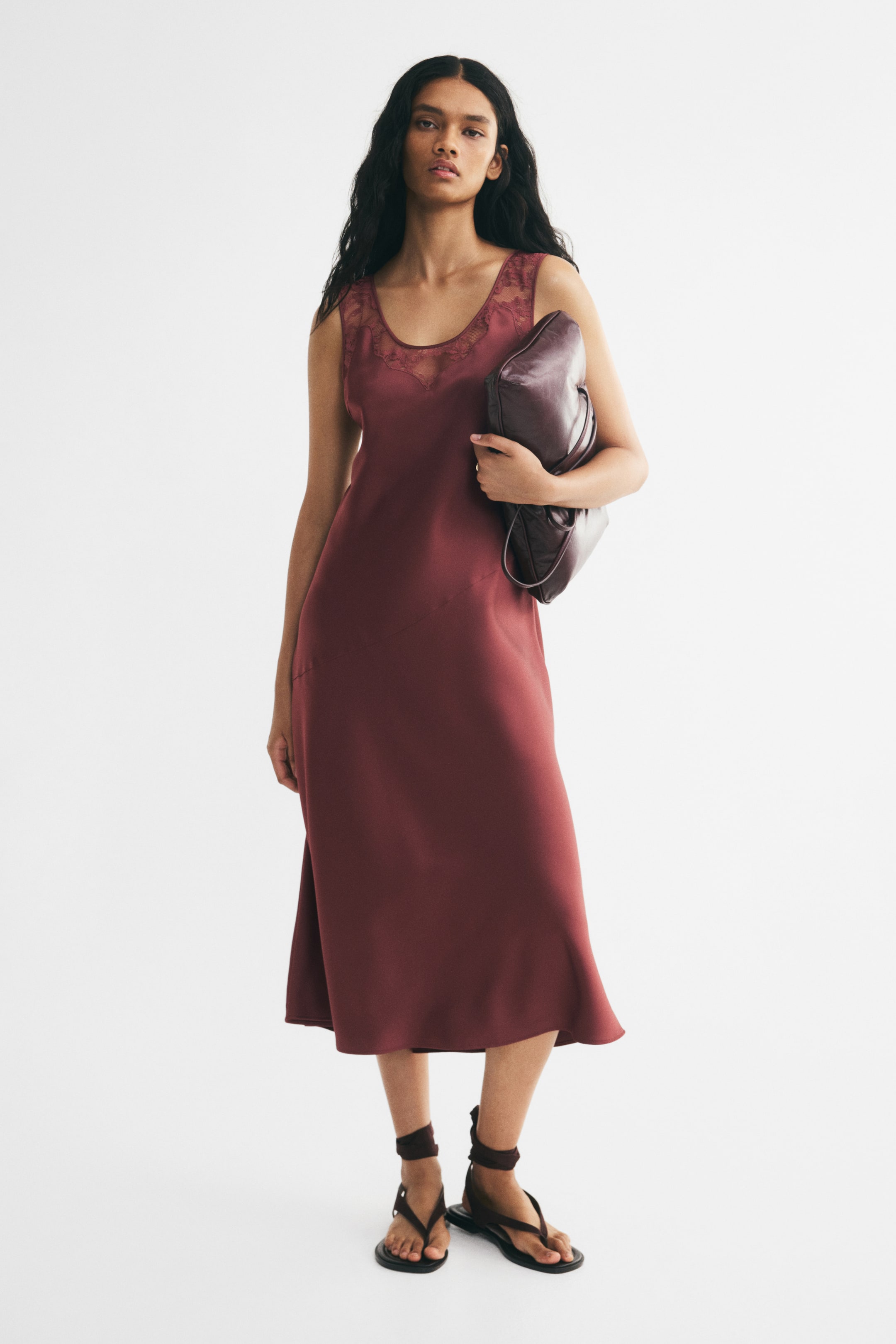 View larger image: Lace-inset satin dress - Rust red - Ladies | H&M PH 1