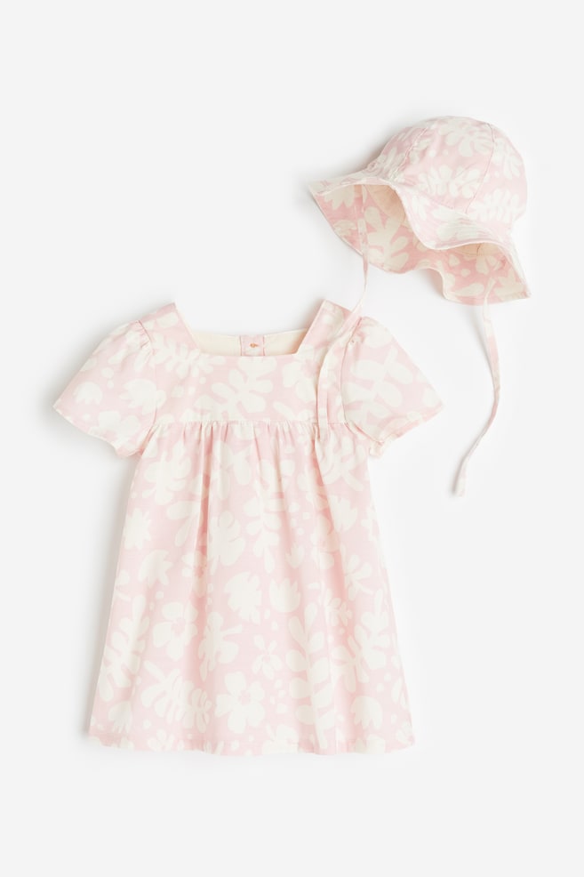 2-piece dress and sun hat set - Light pink/Patterned - 1