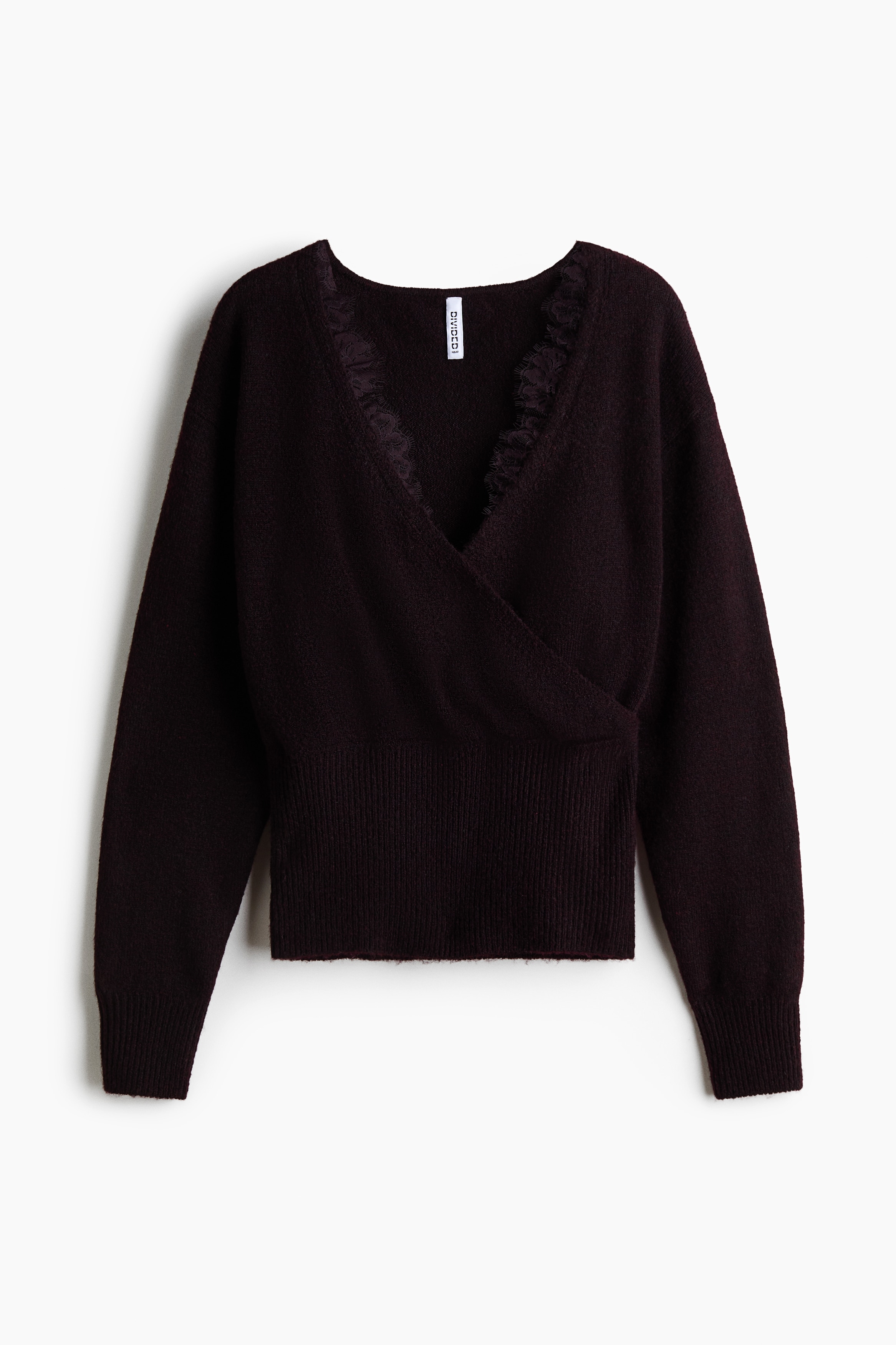 Strickpullover mit Spitze - Dunkellila/Dunkelgrau