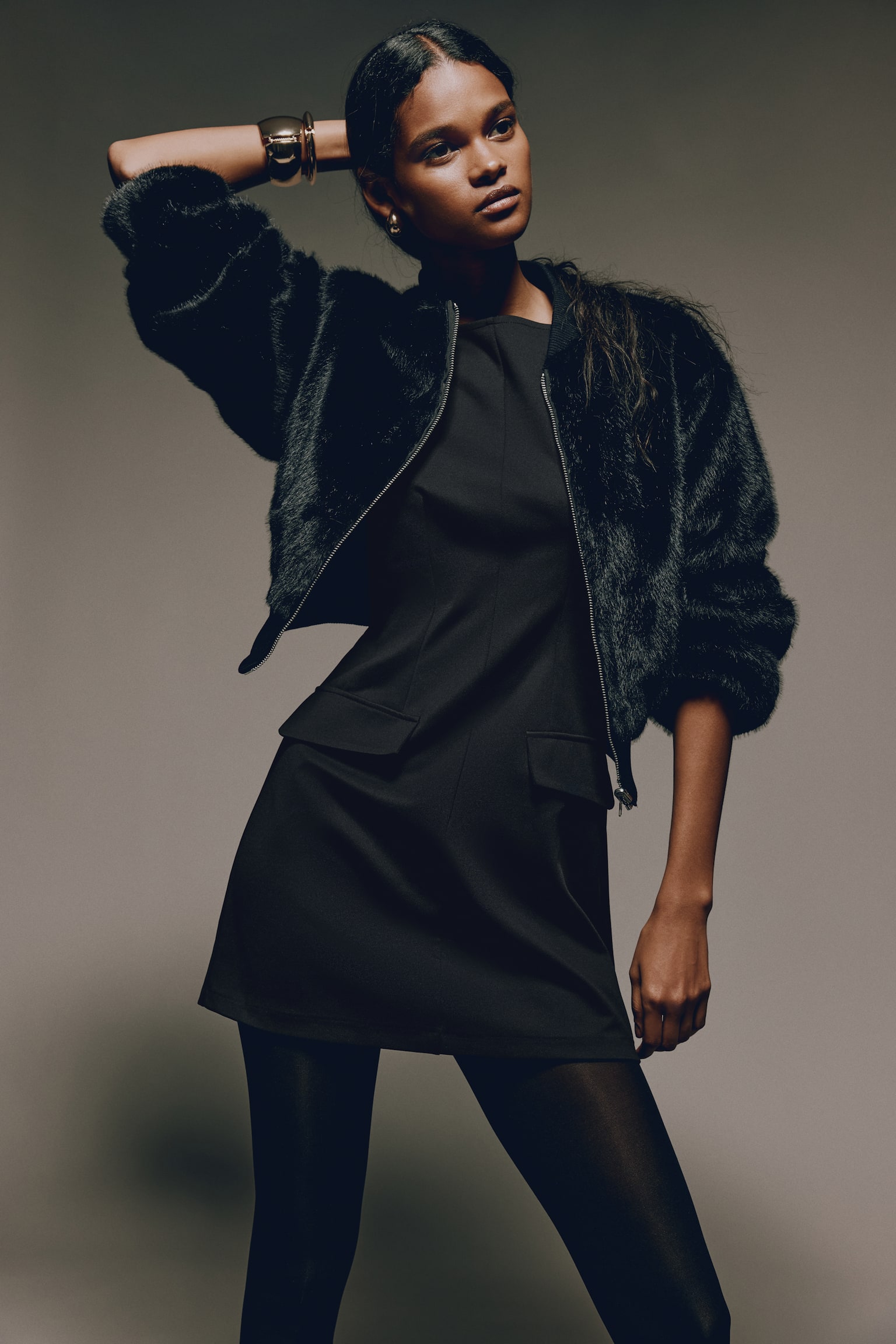 Boat-Neck Dress - Black - 2