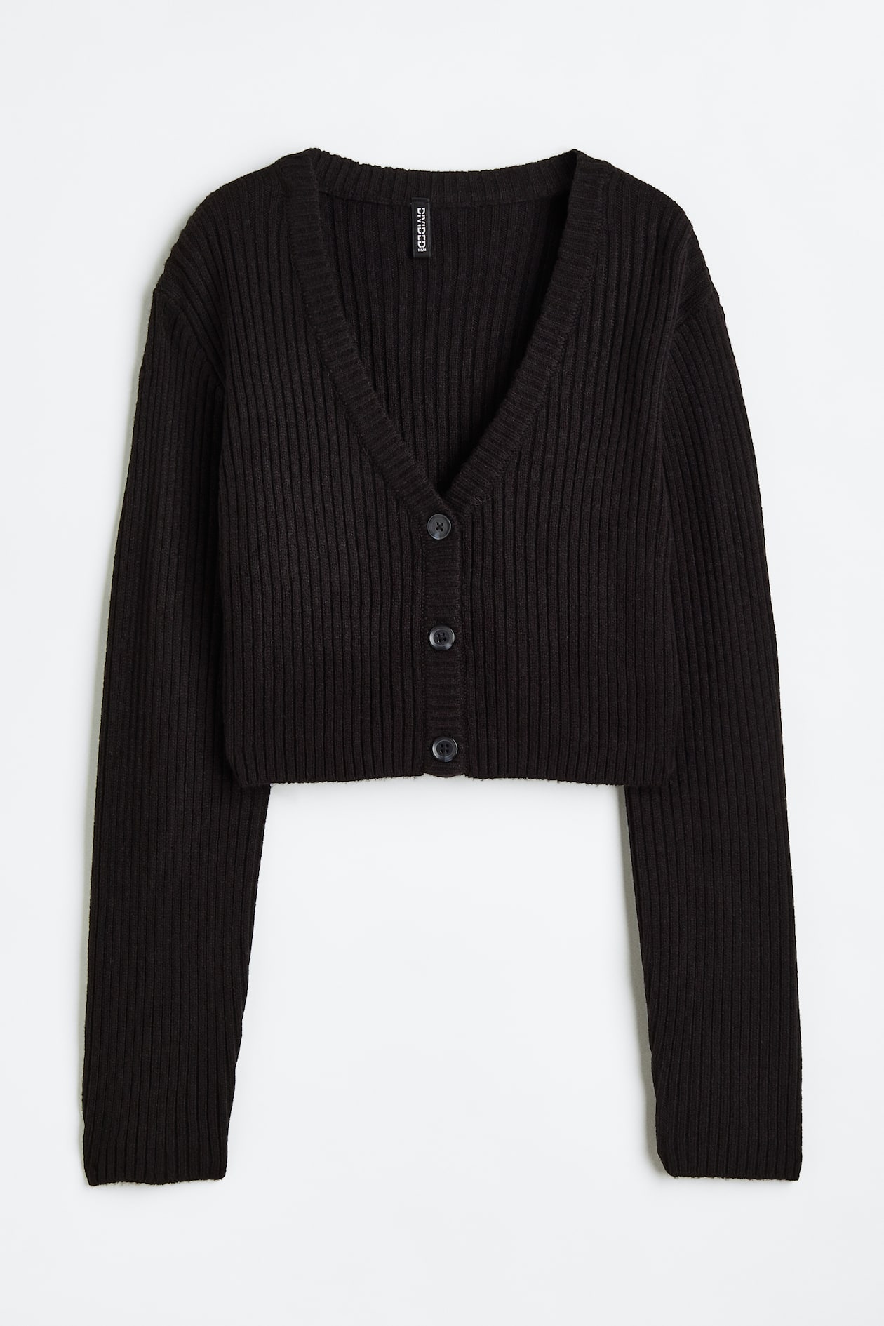 Cropped rib-knit cardigan Black Ladies H&M PH