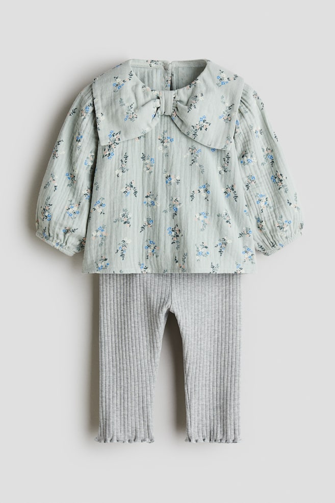 2-piece Blouse & Leggings Set - Mint green/Floral/Light pink/Floral/Navy blue/Spot - 1