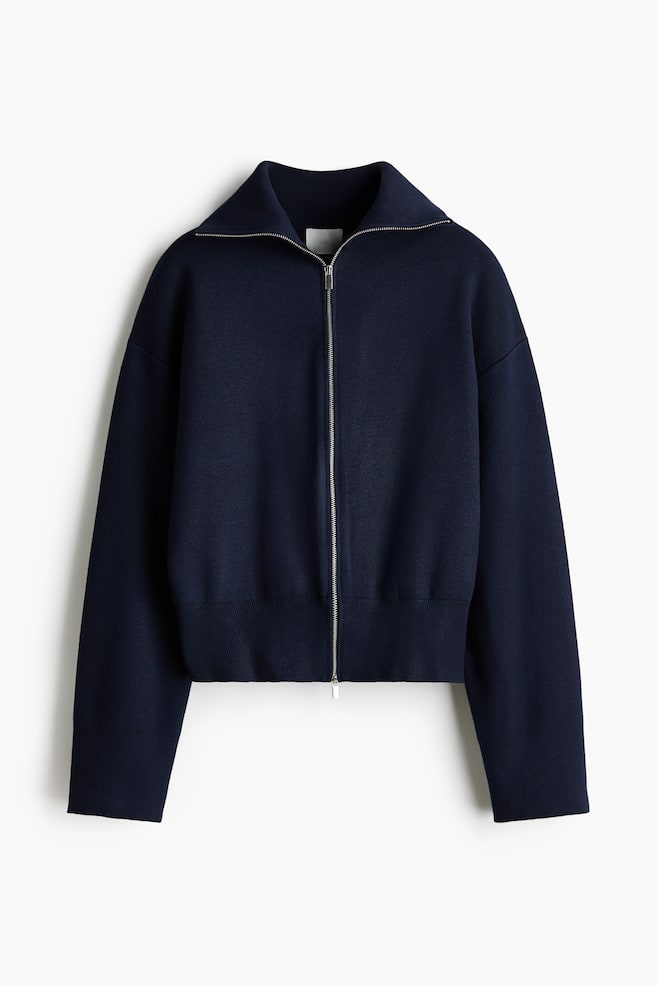 Cardigan with Zipper - Navy blue - 1