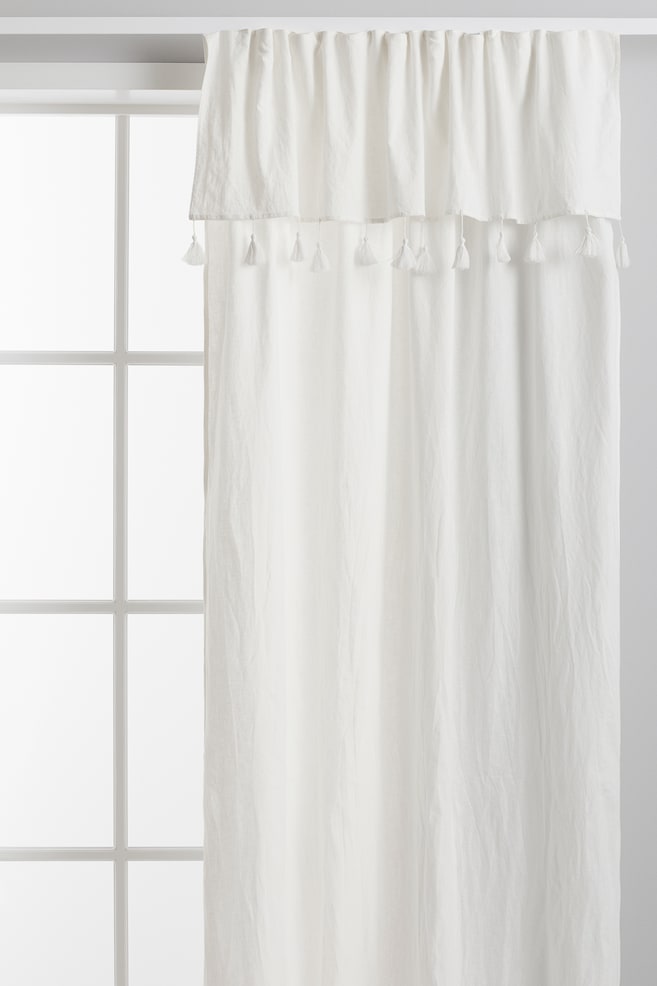 2-pack tasselled curtains - White/Light beige - 1