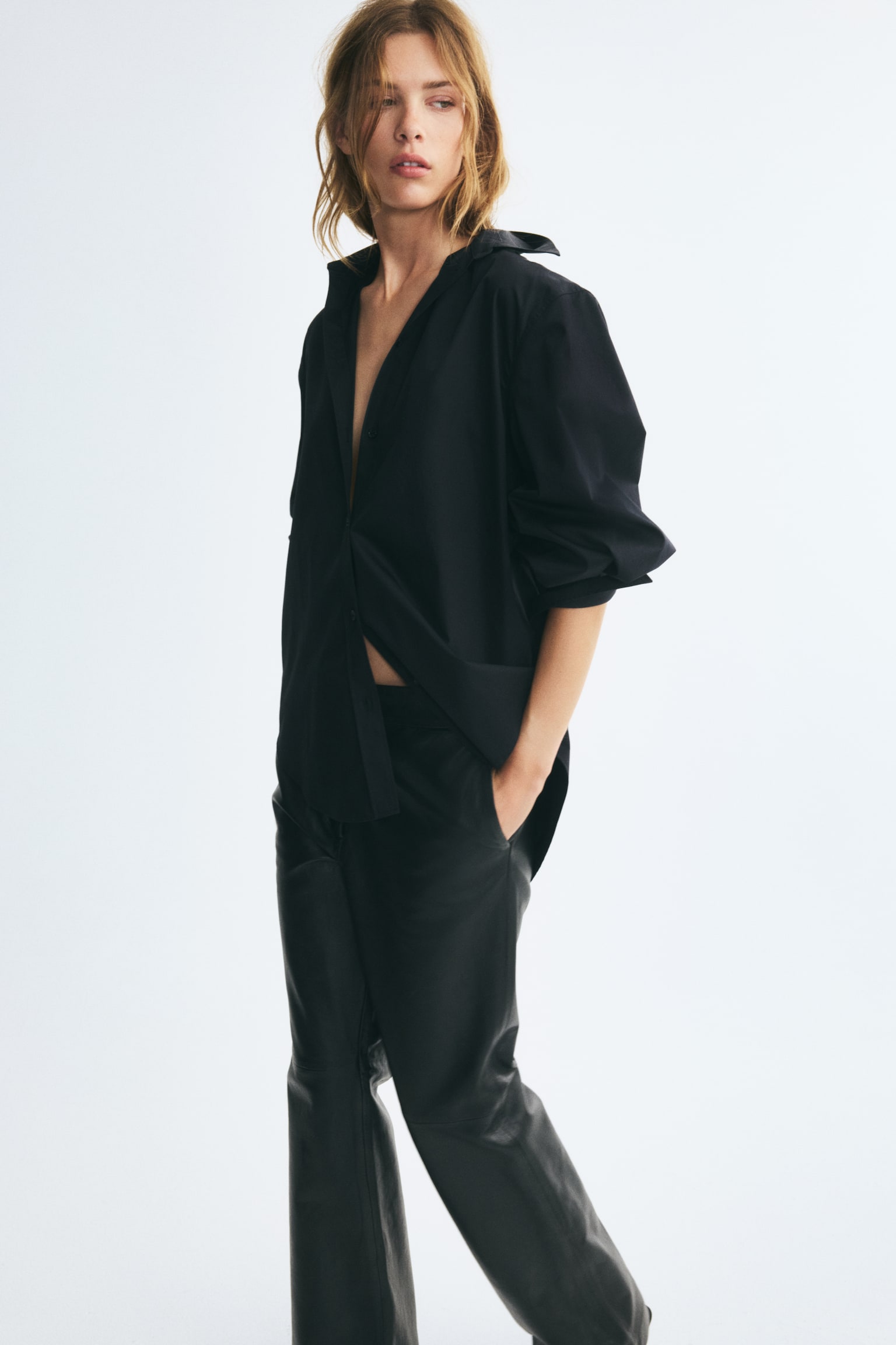 Женская рубашка H&M Balloon-Sleeved Poplin, цвет: Чёрный — фото 4