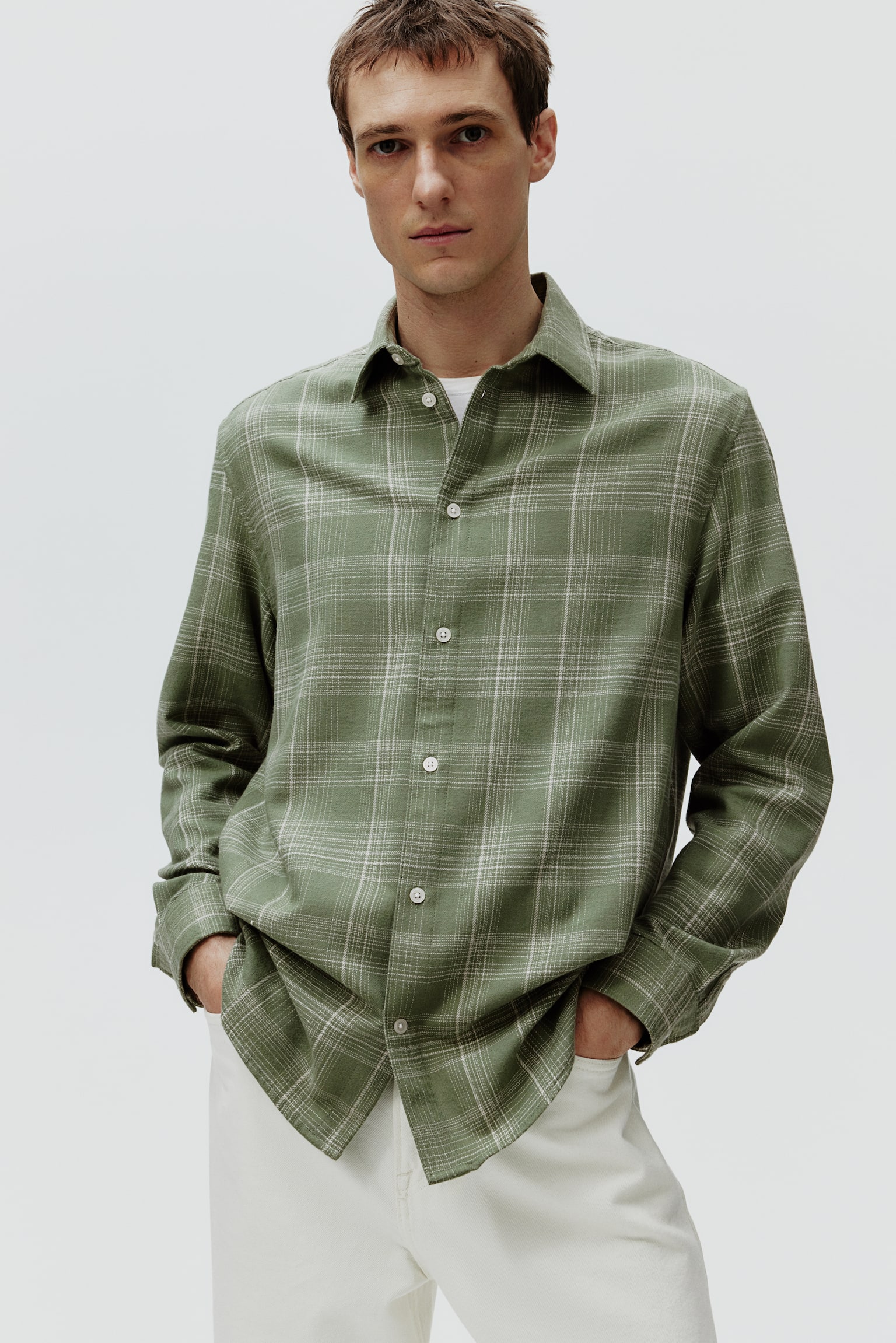 Regular Fit Flannel Shirt - Green/Check/Grey/Beige/Dark blue/Grey/Check/Light pink - 4