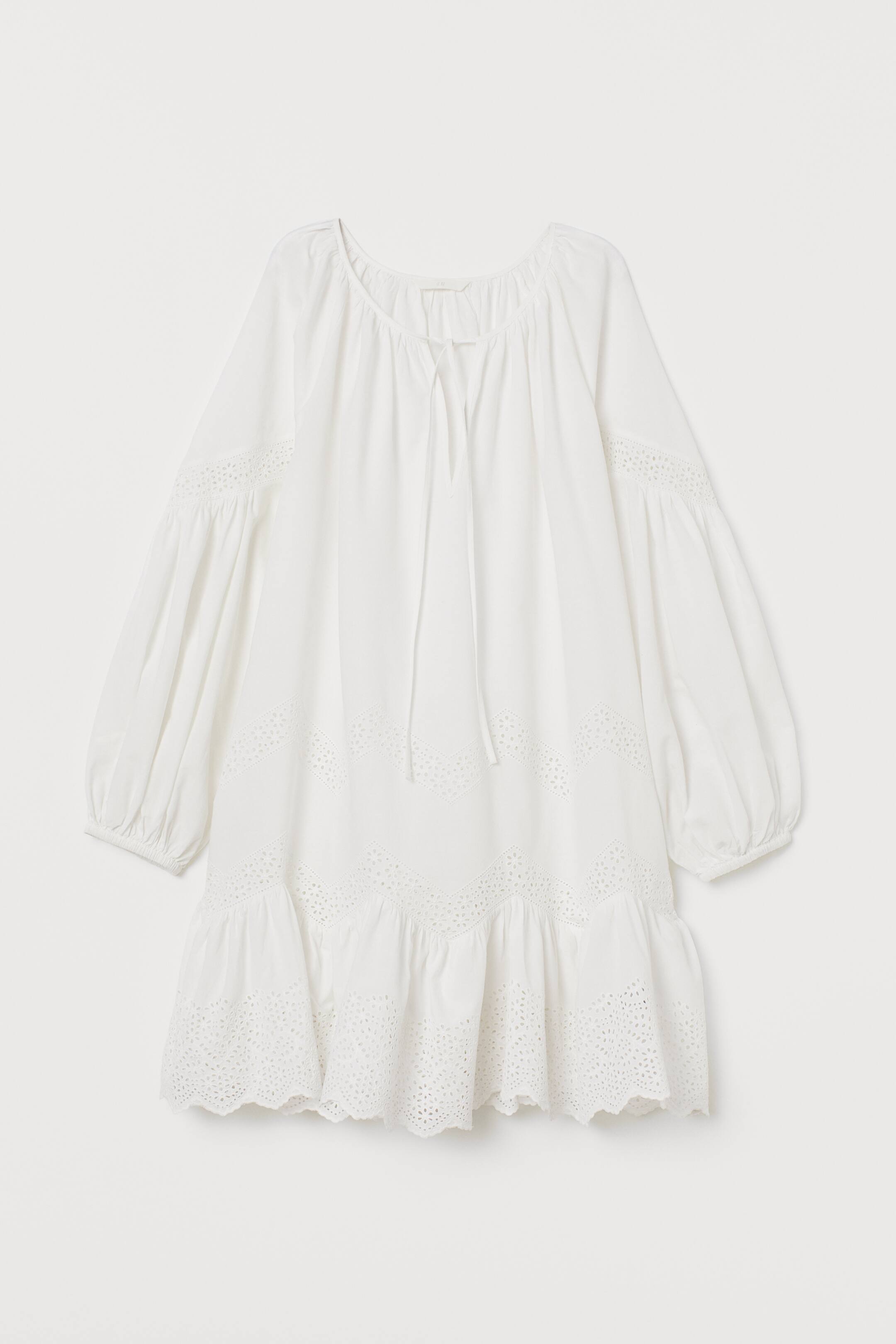 Cotton dress - V-neck - Long sleeve - White - Ladies | H&M GB