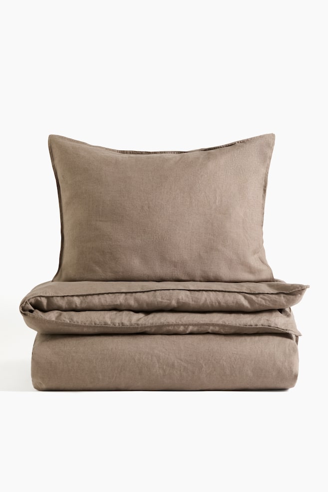 Linen Twin Duvet Cover Set - Taupe/Beige/White/Sand - 1