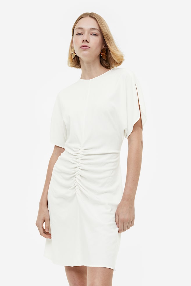Slit-sleeved dress - White/Light pink - 7