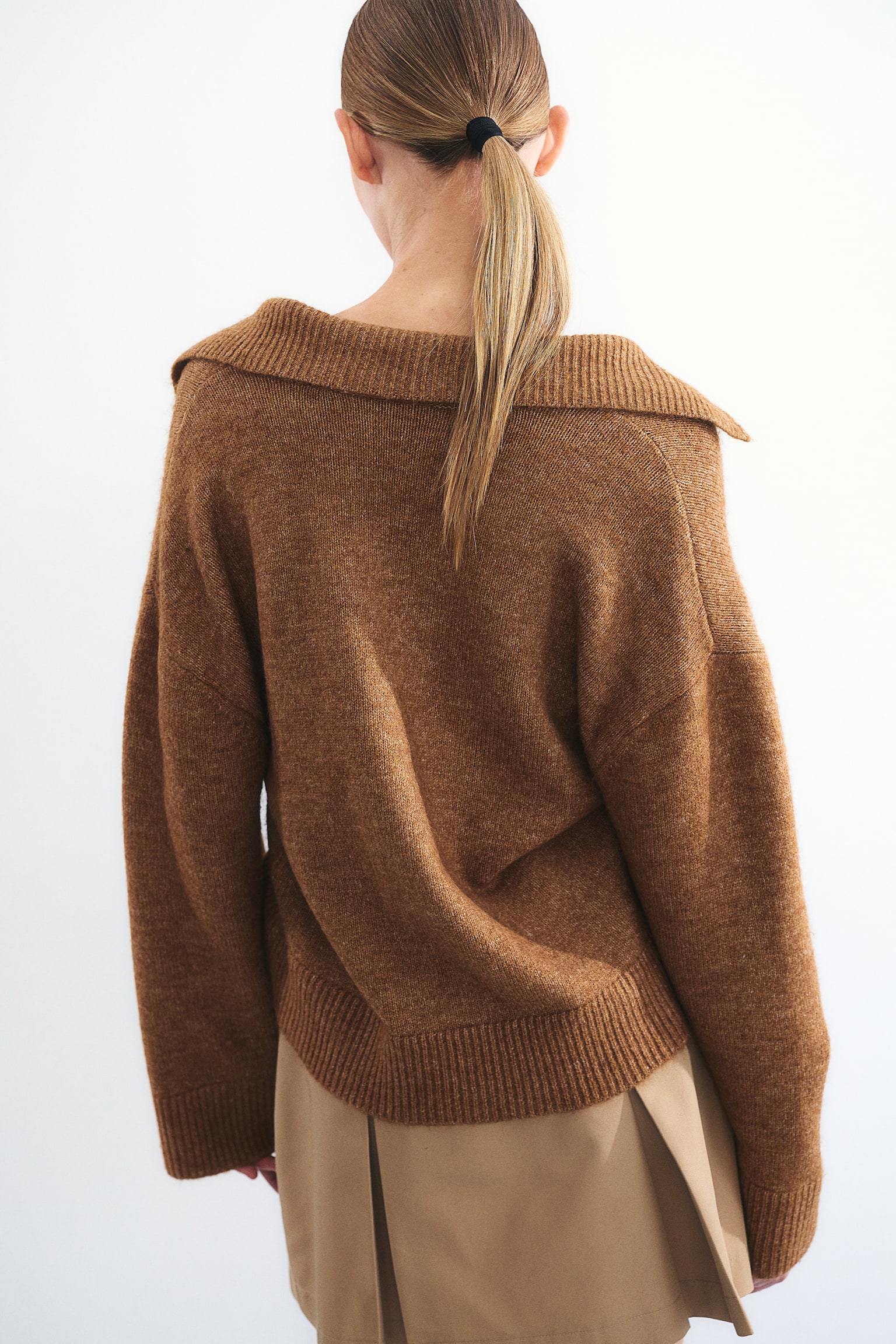 Collared fine-knit jumper - Brown marl/Cream/Grey marl - 6