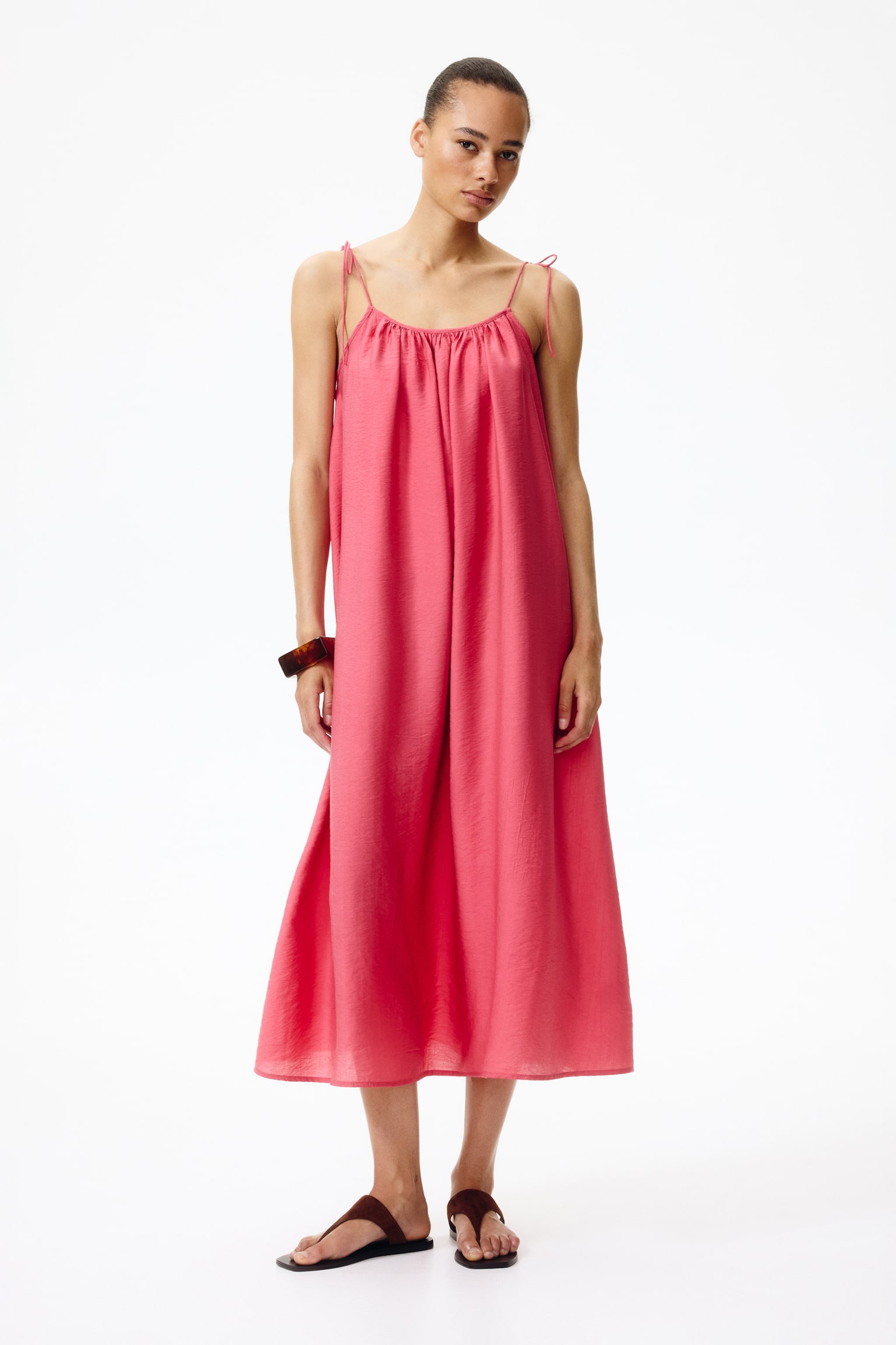Tie-strap maxi dress - Dark pink/Olive green - 1