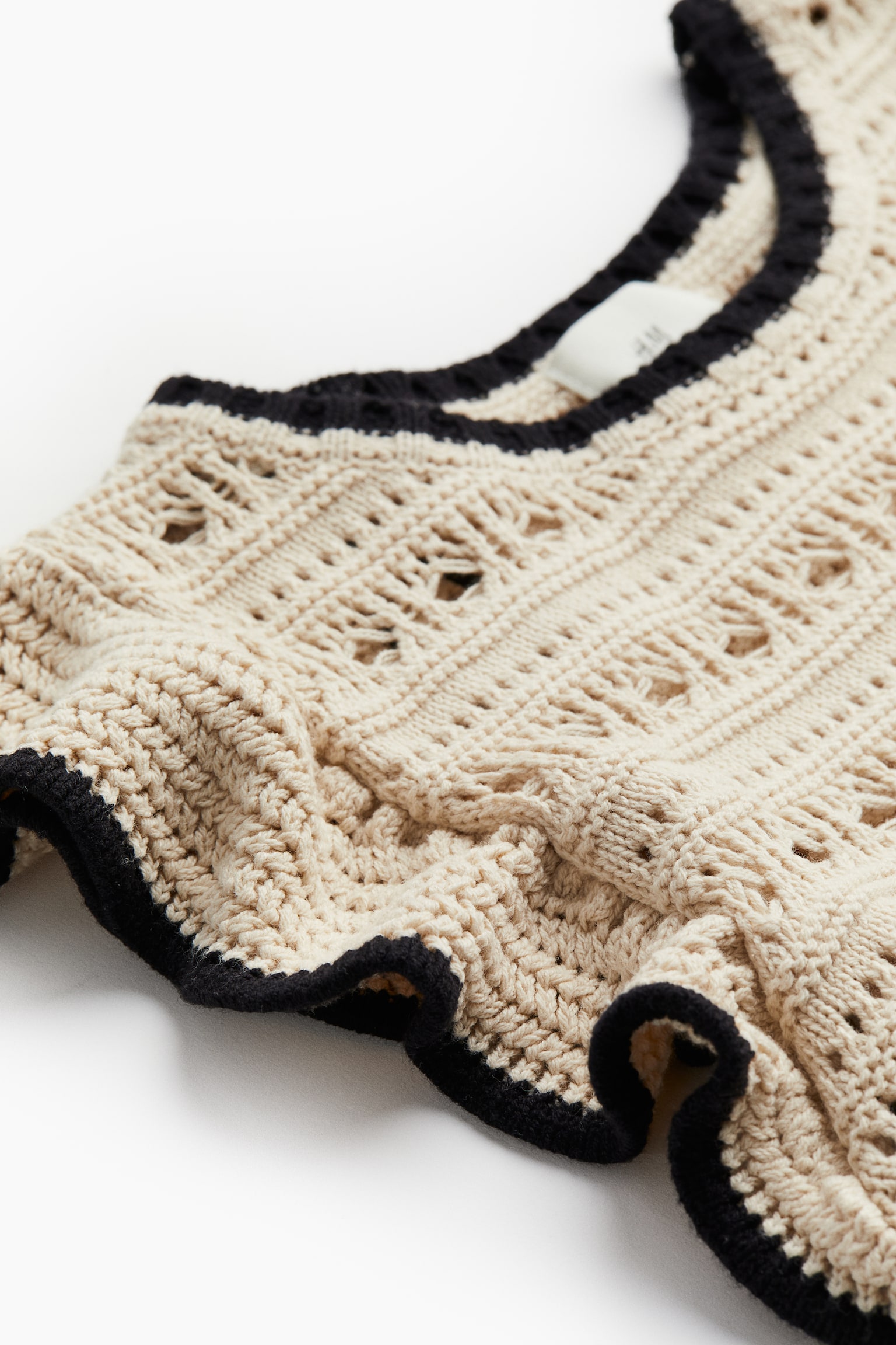 Pointelle Knit Top - Light beige/Black/Black - 2