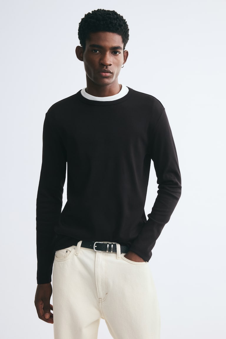 Pamučna majica dugih rukava Slim Fit