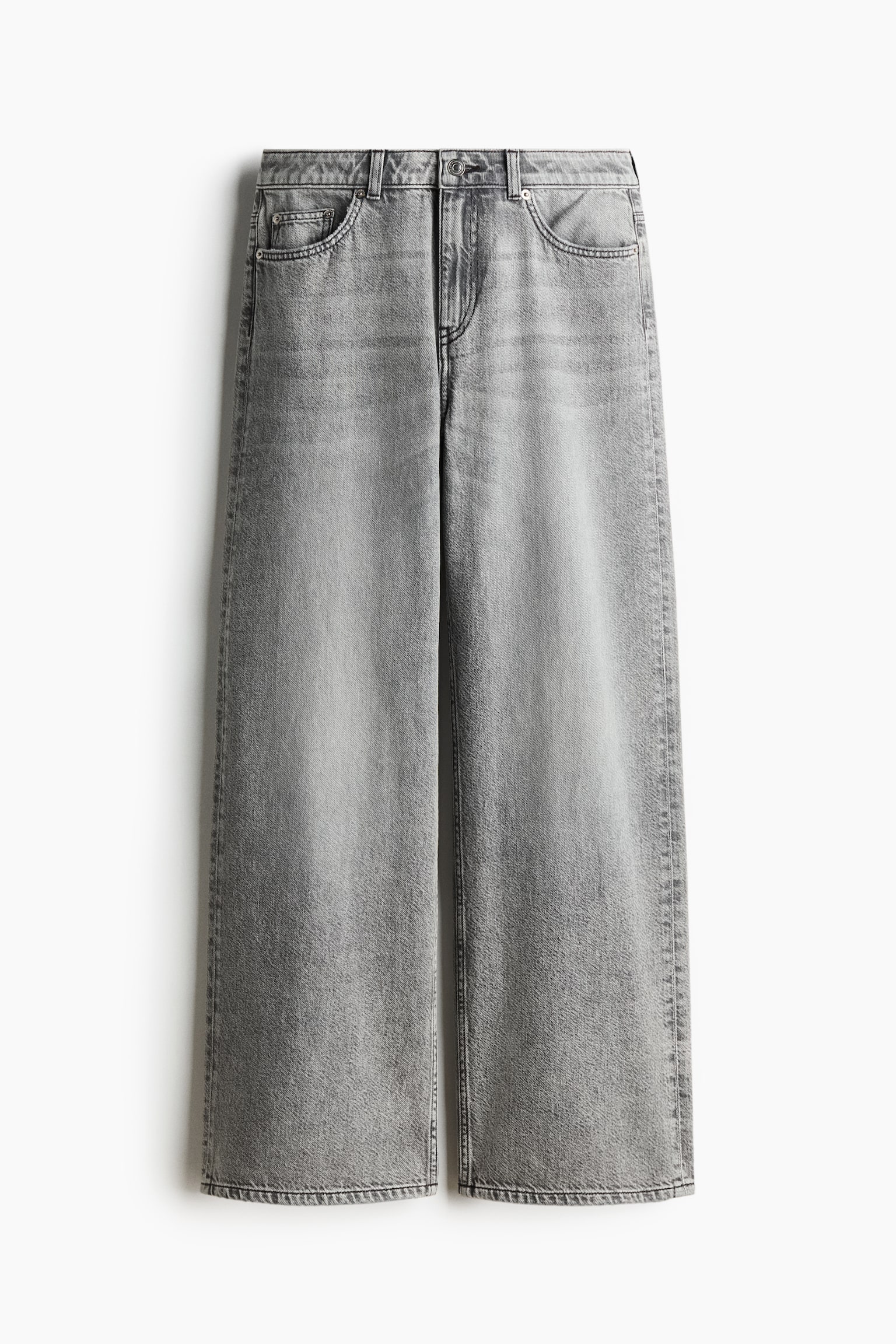 Baggy Regular Waist Jeans - אפור בהיר/בז' בהיר/כחול ג'ינס משופשף - 2