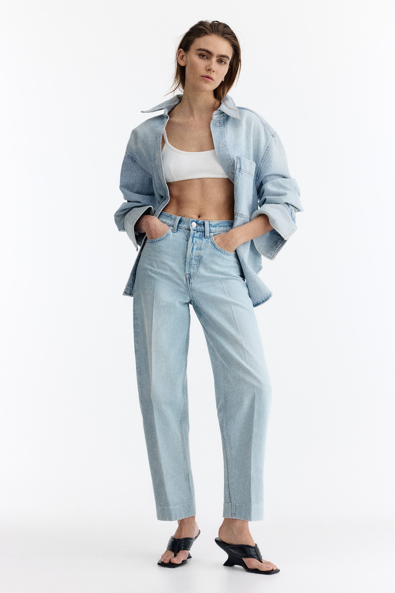 Barrel High Ankle Jeans - Blasses Denimblau/Helles Denimblau/Denimblau/Denimblau/Grau - 1