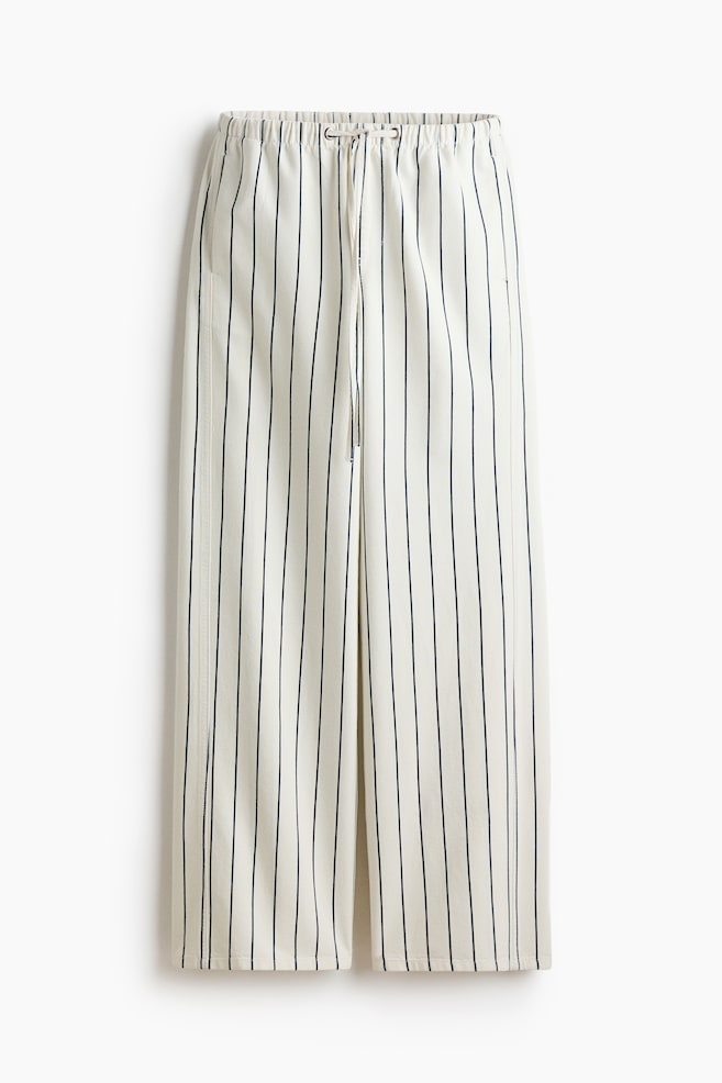 Denim drawstring trousers - Cream/Striped/Light denim blue/Light beige - 1