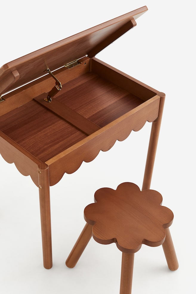 Children's scallop-edge desk and stool - Brown - 4