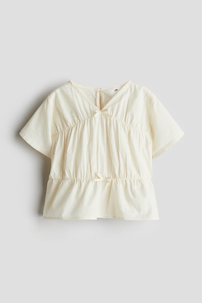 Peplum Cotton Blouse - Cream/Light green/Light pink - 1