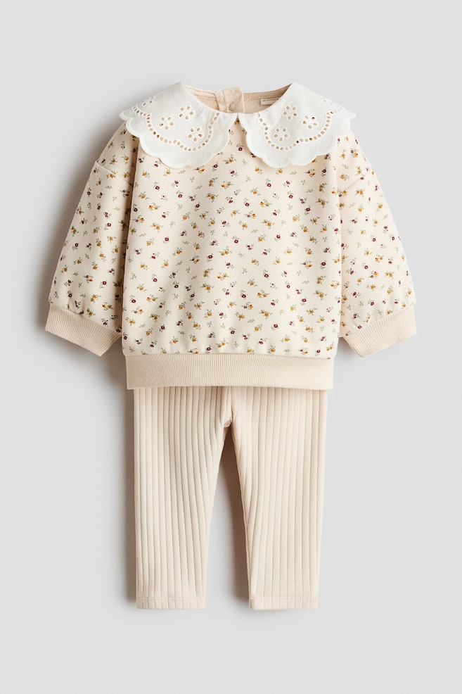 Set 2 pezzi maglia e leggings - Beige chiaro/fiori - 1