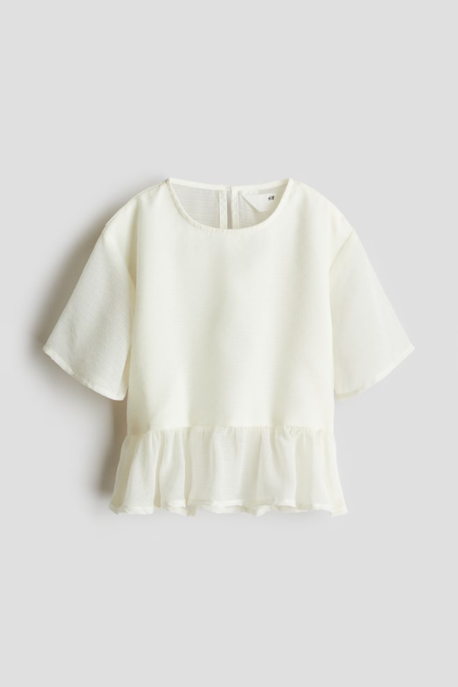 Chiffon peplum top - White/Light pink - 1