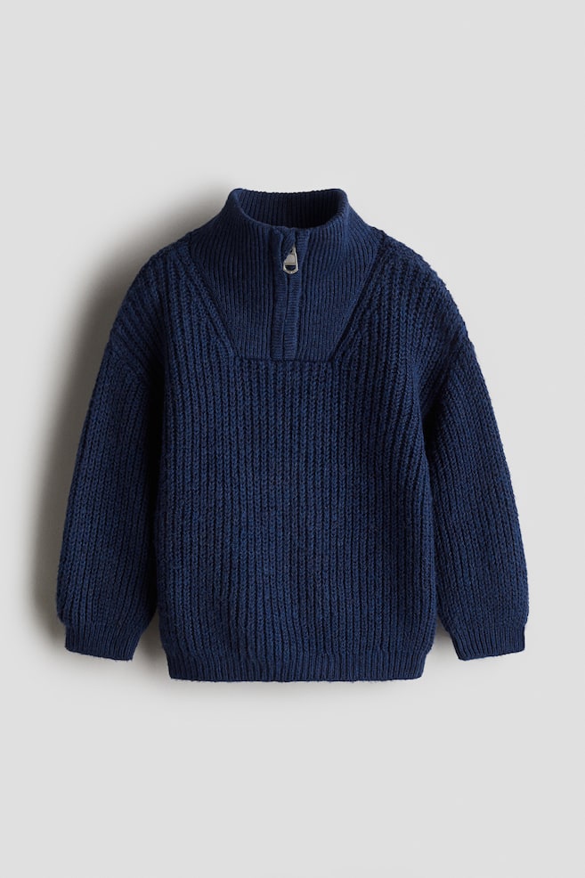 Half-Zip Sweater - Navy blue/Light beige - 1