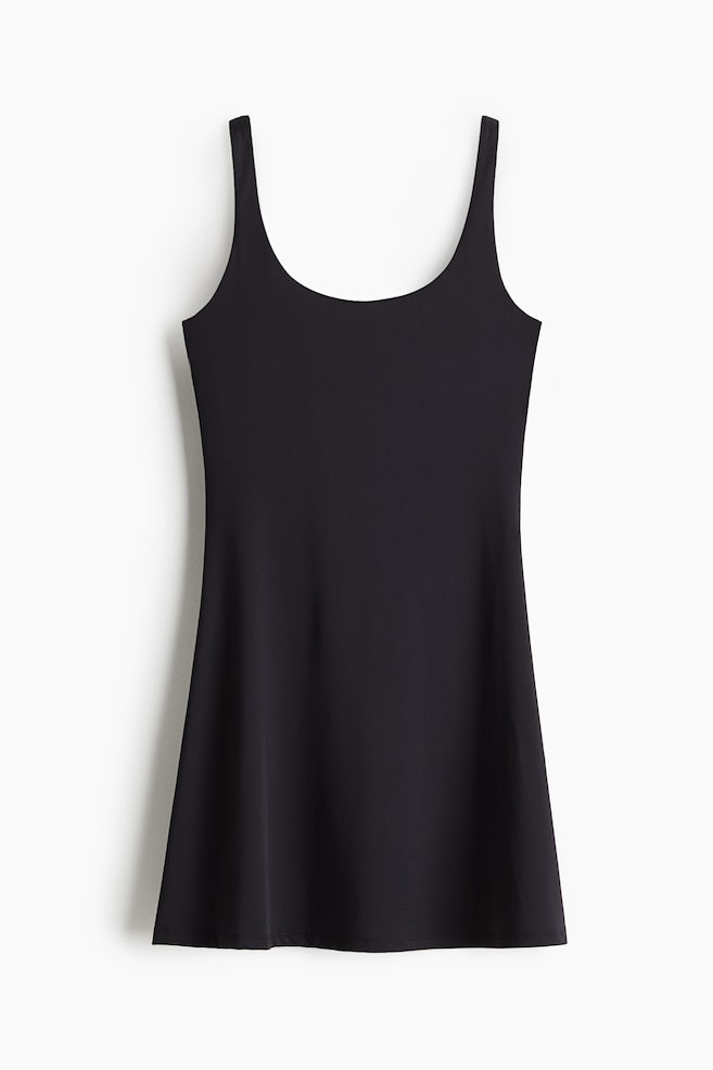 Sleeveless Microfiber Dress - Black/White/Bright red - 1