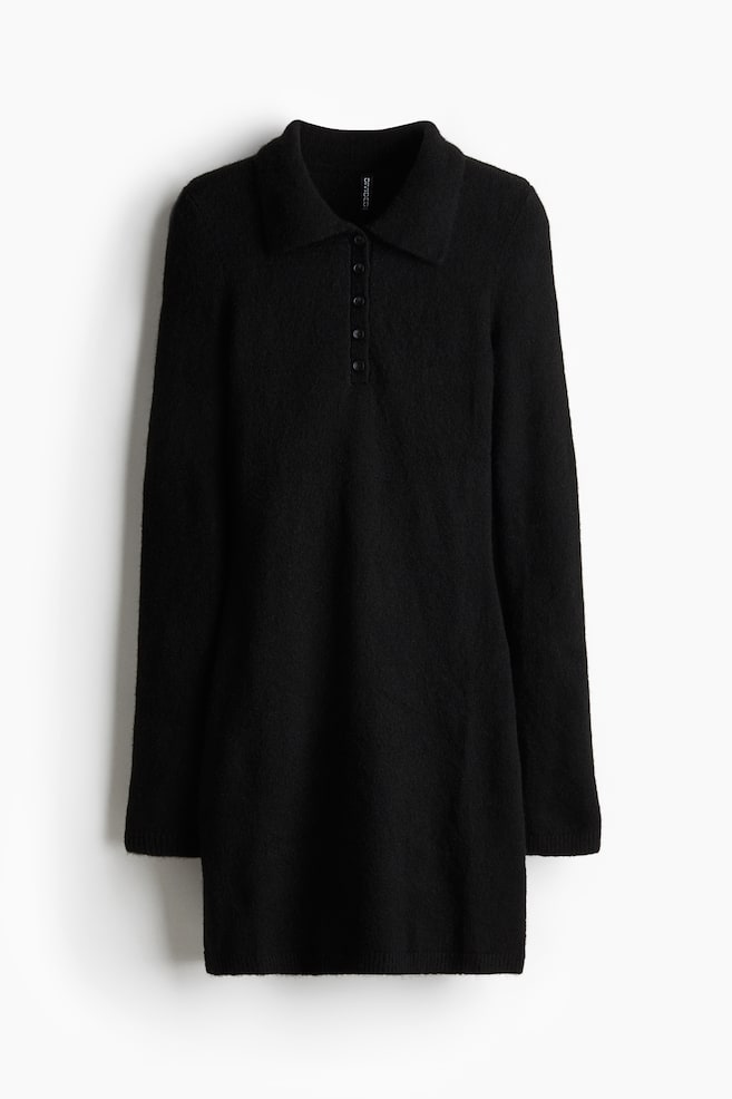 Polokleid aus Feinstrick - Schwarz/Hellgraumeliert - 1