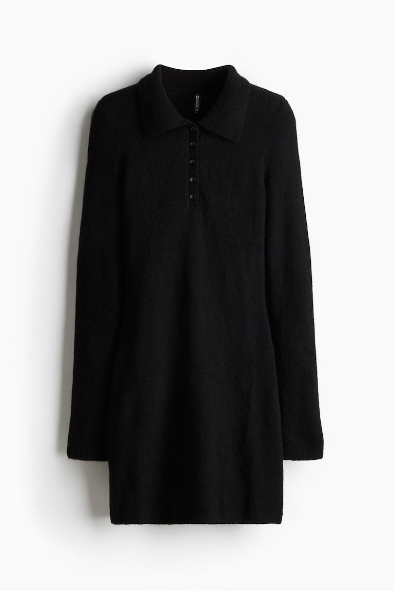 Women's Black Fine-Knit Polo Dress | H&M US