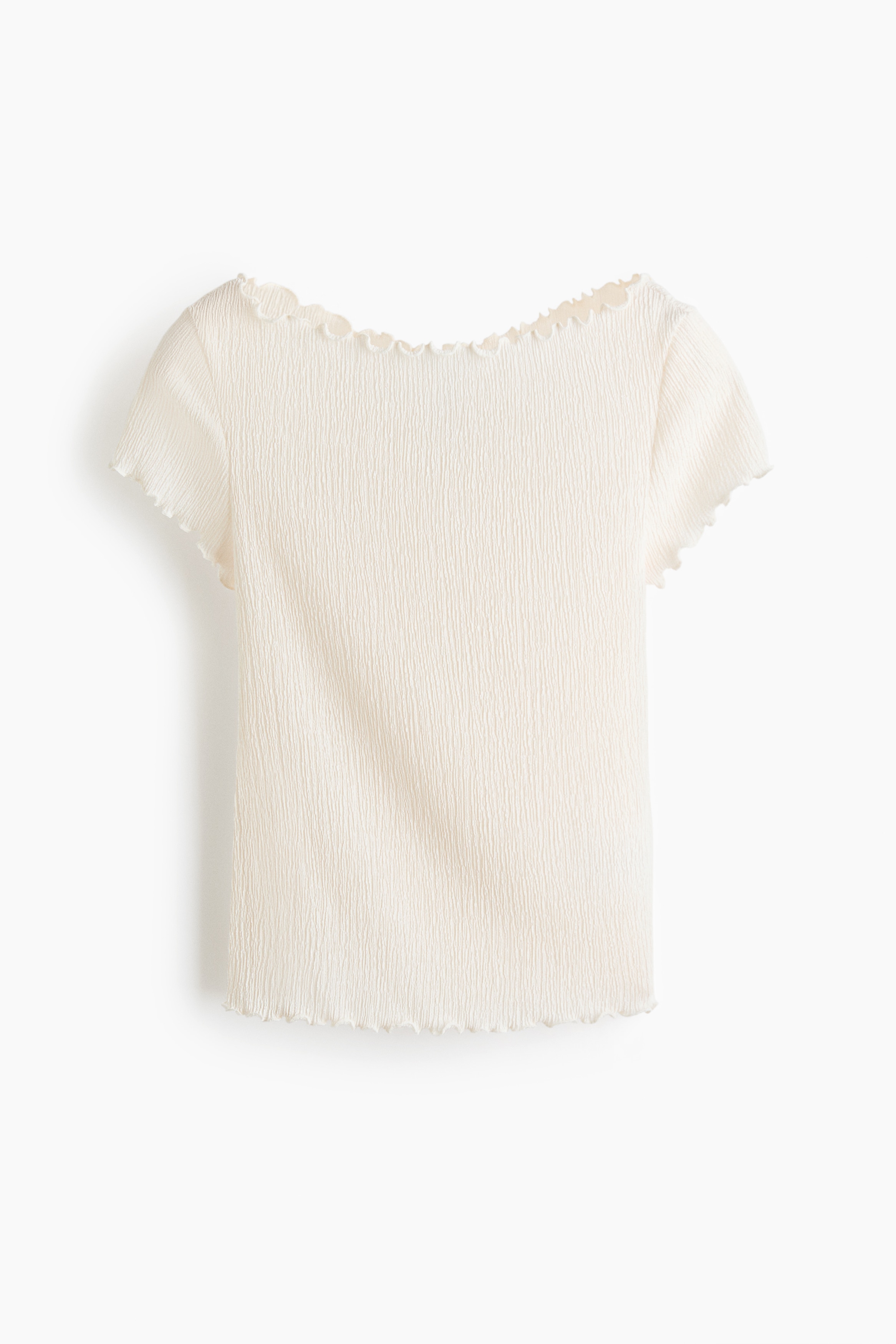 Crinkled top med bådudskæring - Creme