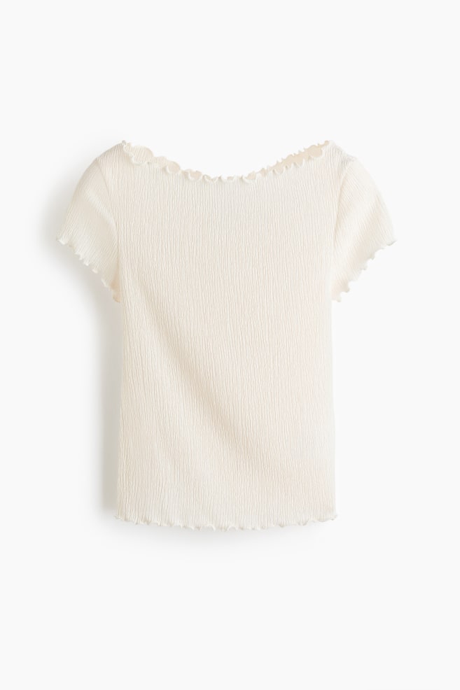 Crinkled boat-neck top - Cream - 1